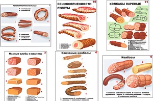 Плакаты ПРОФТЕХ "Ассортимент колбасной и мясной продукции" (11 пл, винил, 70х100) - fgospostavki.ru - Сургут
