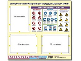 Стенд информационный "Правила техники безопасности в кабинете химии" (75х70, 3 кармана) - fgospostavki.ru - Сургут