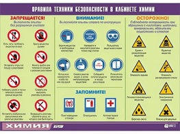 Таблица демонстрационная "Правила техники безопасности в кабинете химии" (винил 70х100) - fgospostavki.ru - Сургут